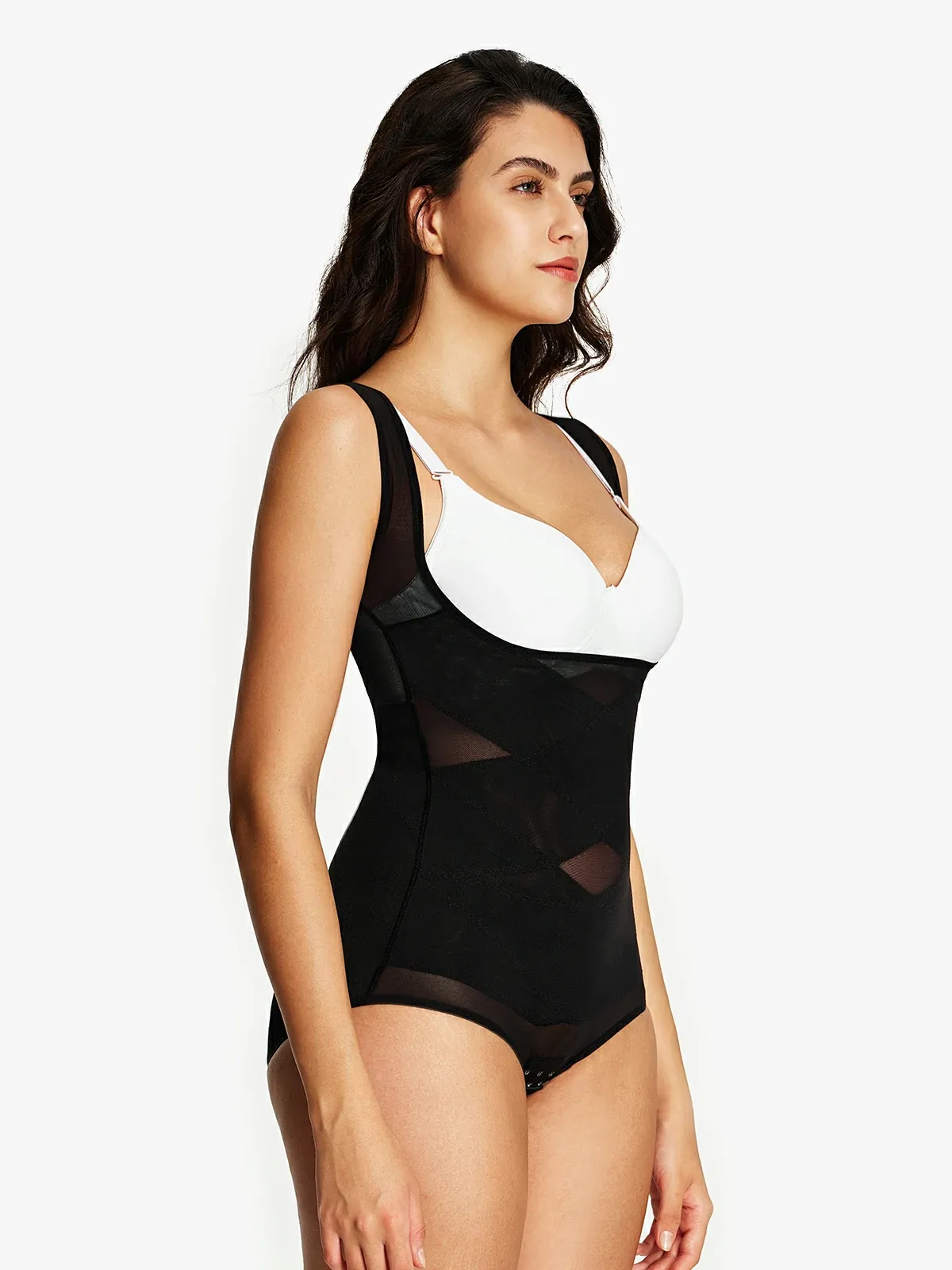 Mesh Open Bust Tummy Control Brief Bodysuit