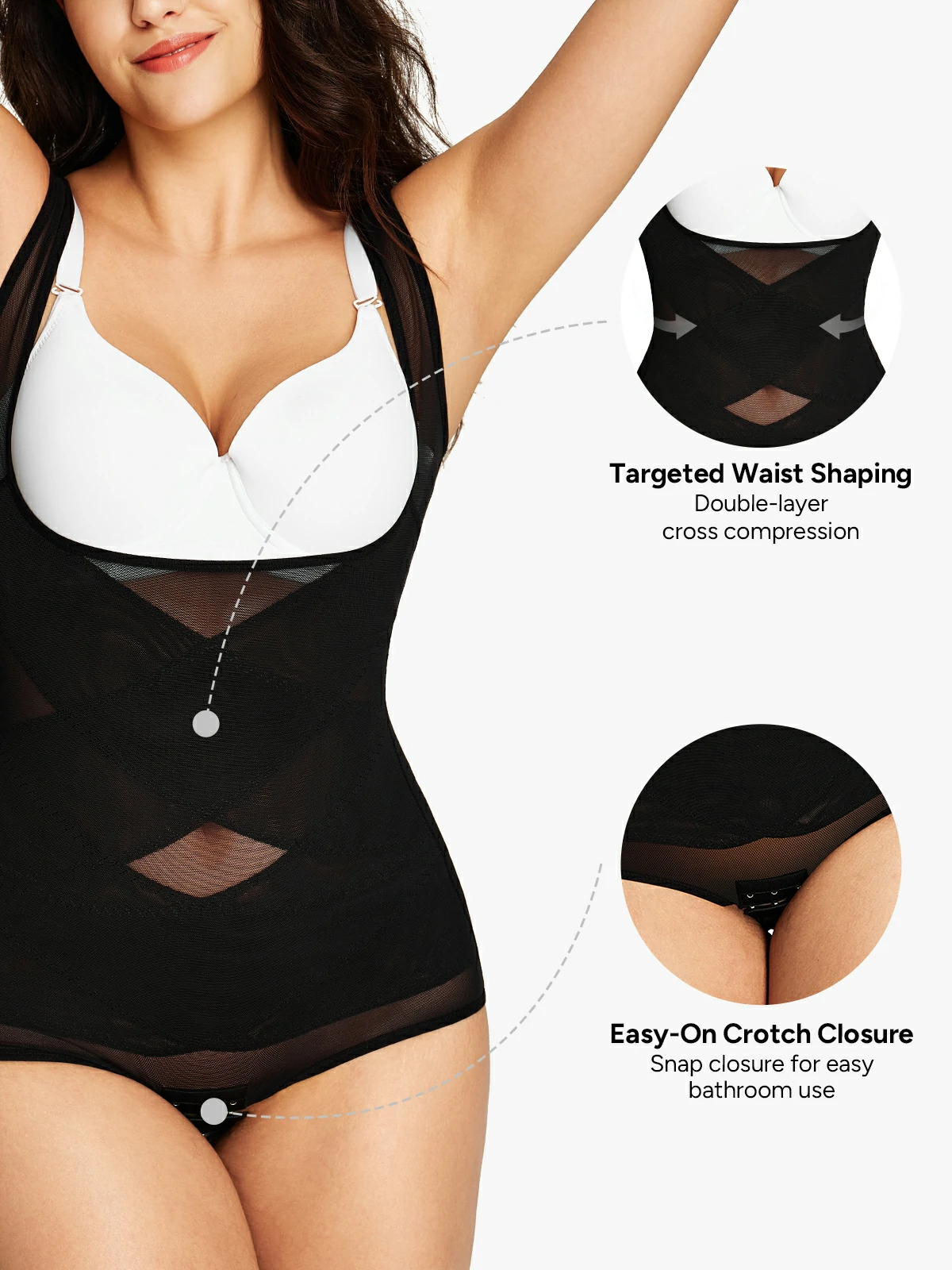 Mesh Open Bust Tummy Control Brief Bodysuit