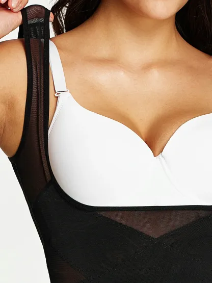 Mesh Open Bust Tummy Control Brief Bodysuit