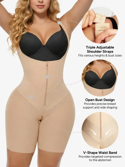 Open Bust Tummy Control Mid-Thigh Bodysuit BOGO