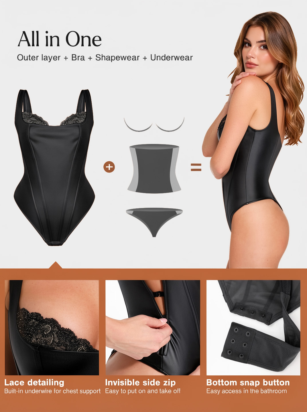 Faux Leather Lace Trim Underwire Thong Bodysuit