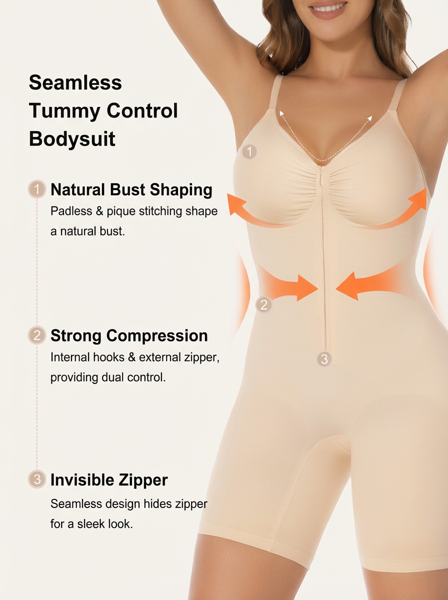 Seamless Zip-up Cami Mid-Thigh Bodysuit