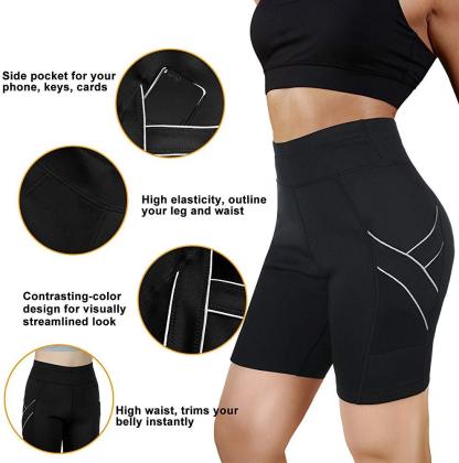 Women Neoprene Sauna Sweat Shorts With Side Pocket - Nebility