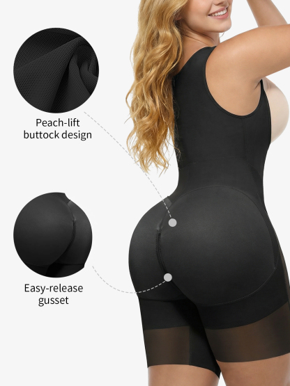 Open Bust Tummy Control Crotch Opening Mid-Thigh Bodysuit
