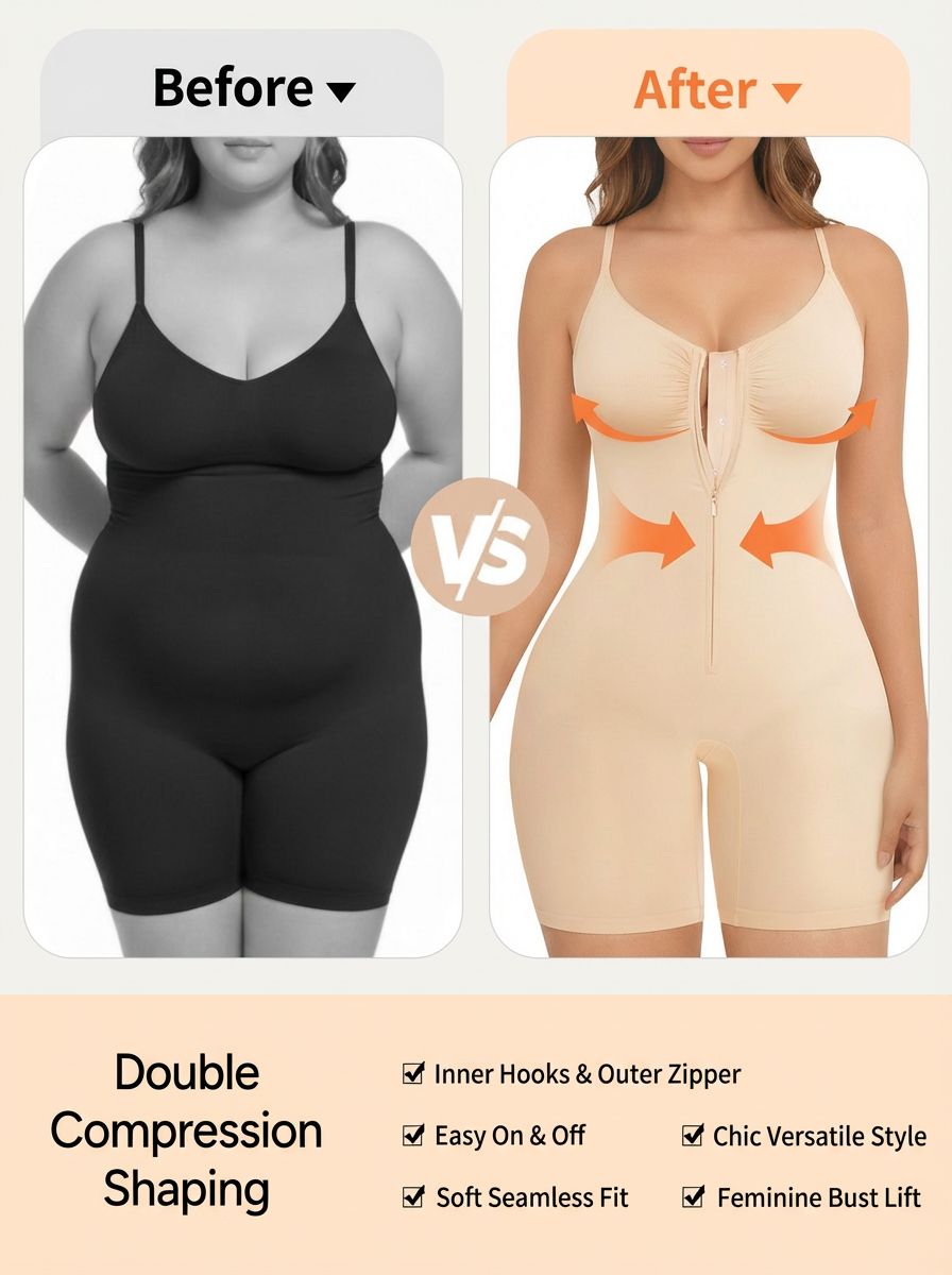 Seamless Zip-up Cami Mid-Thigh Bodysuit