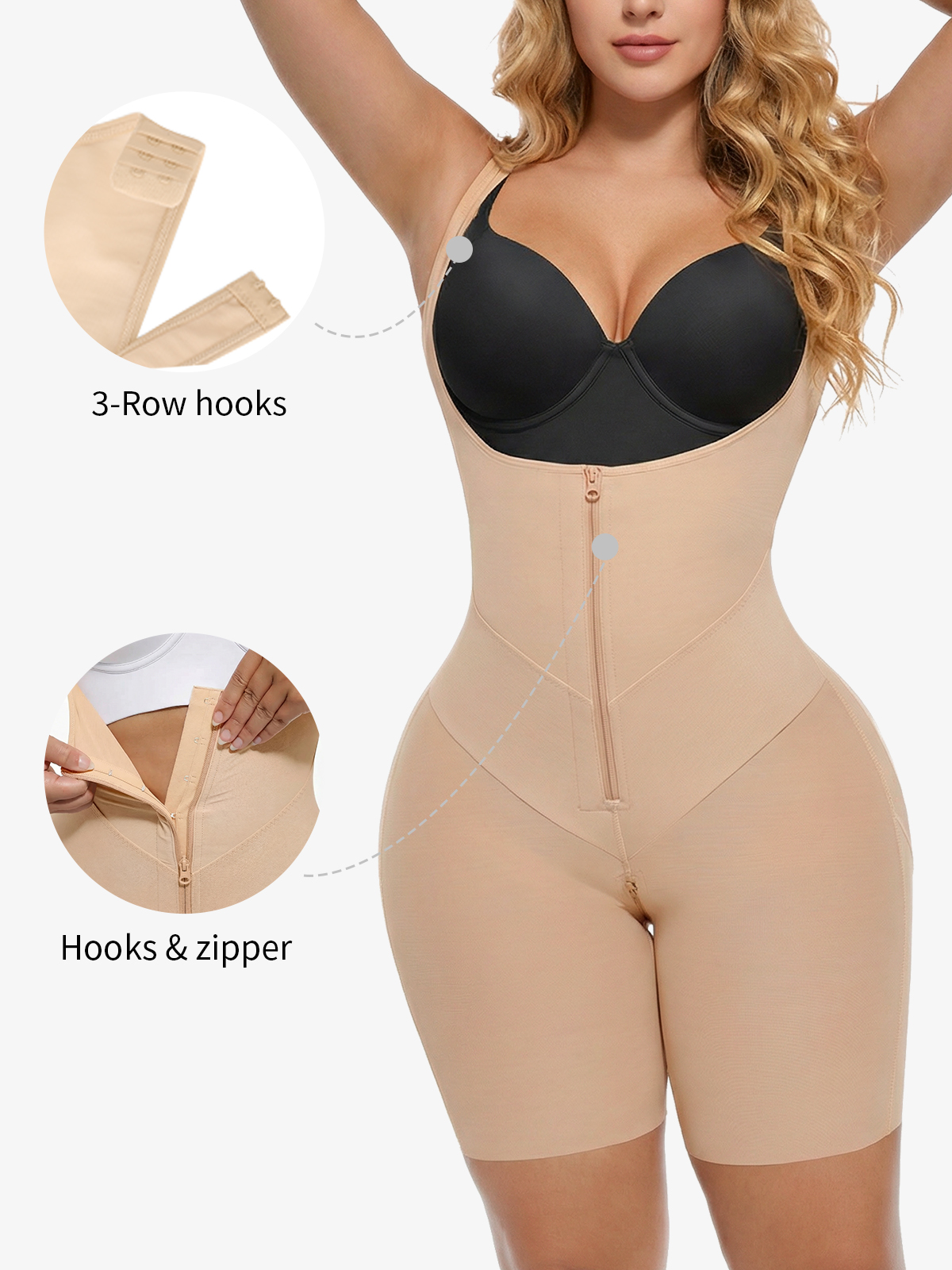 Open Bust Tummy Control Crotch Opening Mid-Thigh Bodysuit