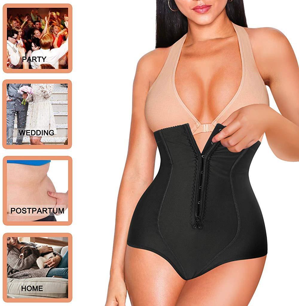 High Waist Front Zipper Body Shaper Panty For Women Black - Nebility