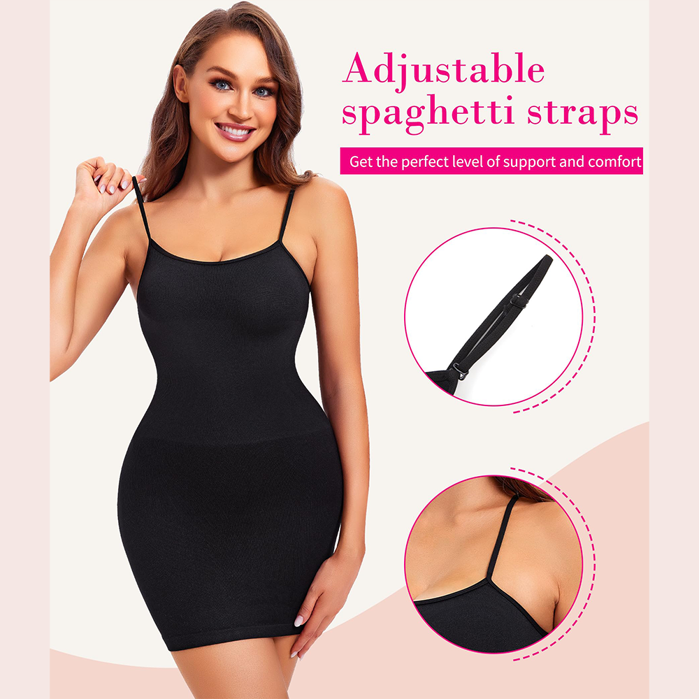 Nebility Women Tummy Control Full Slip Under Dress with Adjustable Spaghetti Strap