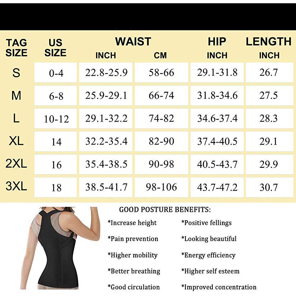 Women Back Braces Posture Corrector Waist Trainer Vest Size Chart - Nebility