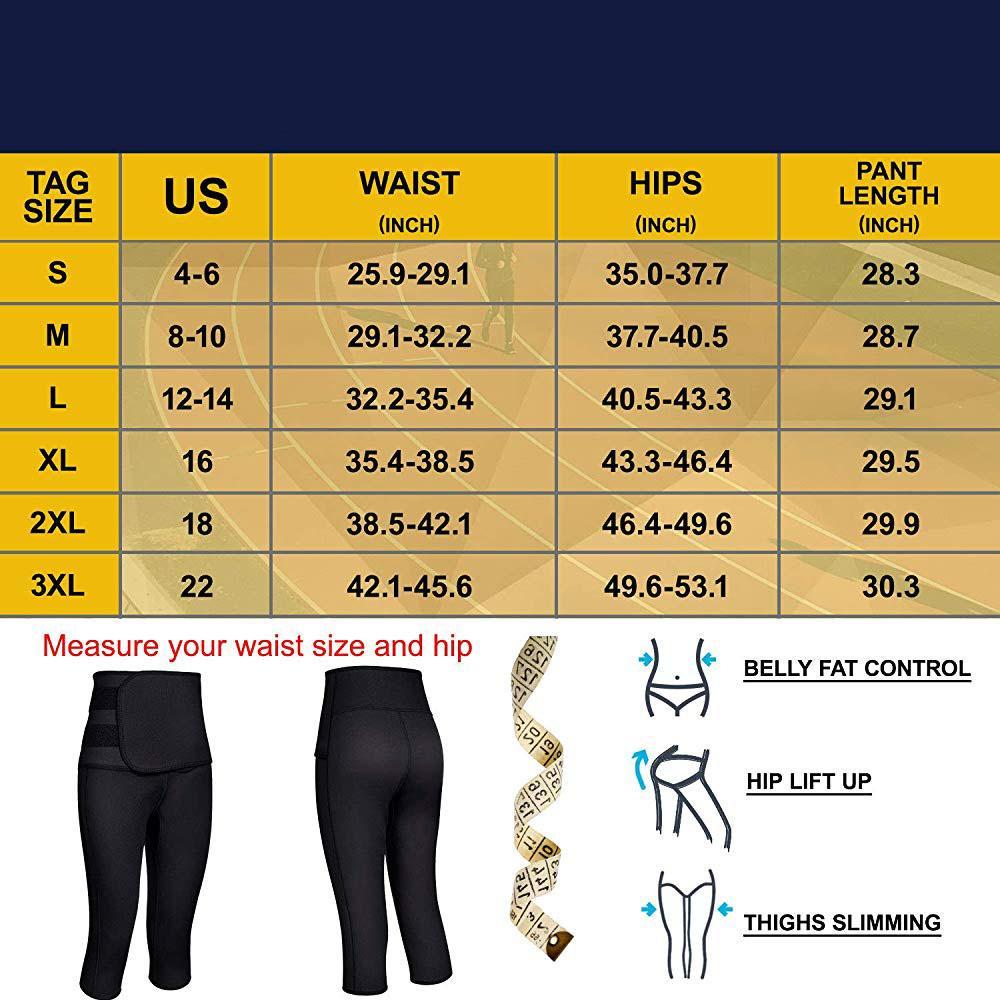Women Sauna Yoga Pants With Waist Trainer Size Chart - Nebility
