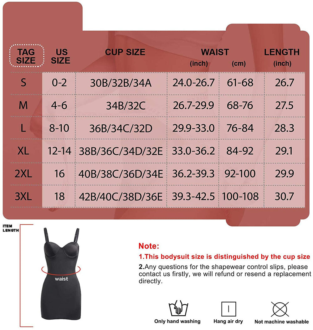 Women's Shapewear Bodysuit with Built-in Bra Size Chart - Nebility 
