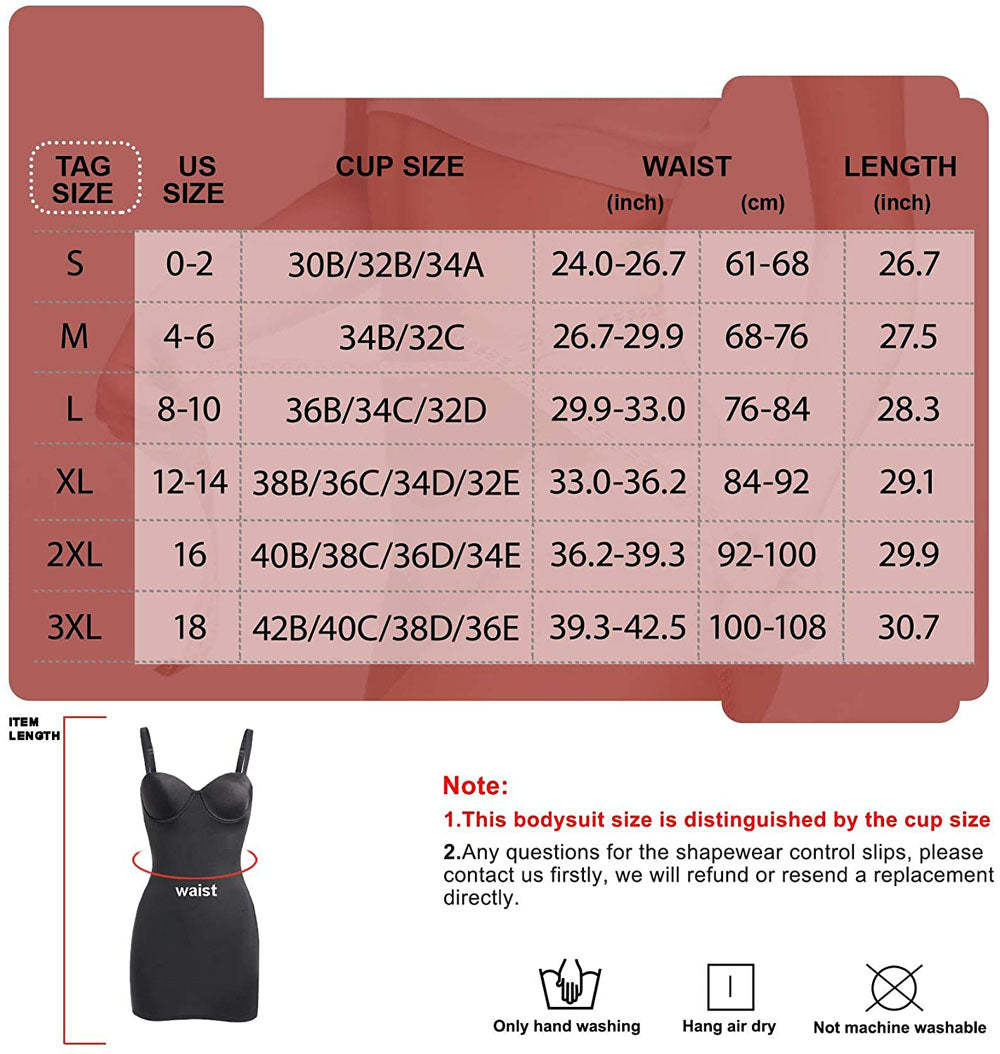 Women's Shapewear Bodysuit with Built-in Bra Size Chart - Nebility 