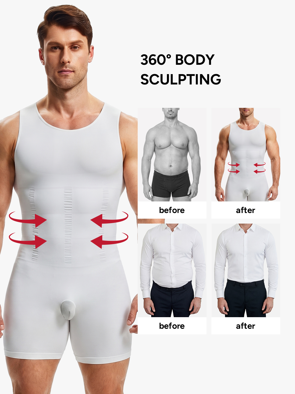 Seamless Full Body Shaper Tummy Control Compression Bodysuit For Men