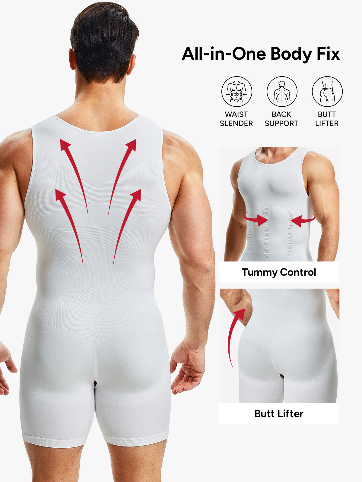 Seamless Full Body Shaper Tummy Control Compression Bodysuit For Men