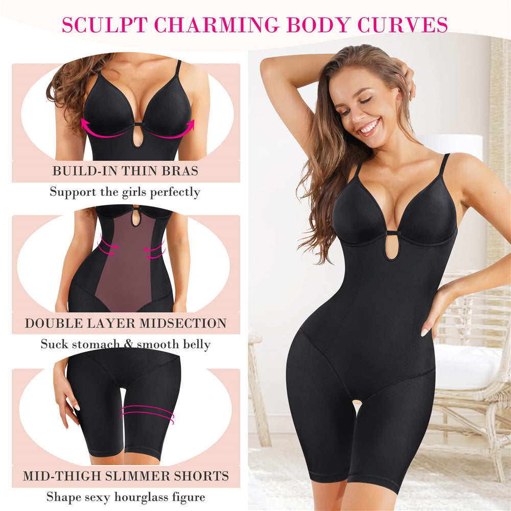 Nebility Women Spaghetti Strap One Piece Thigh Slimmer Shaper