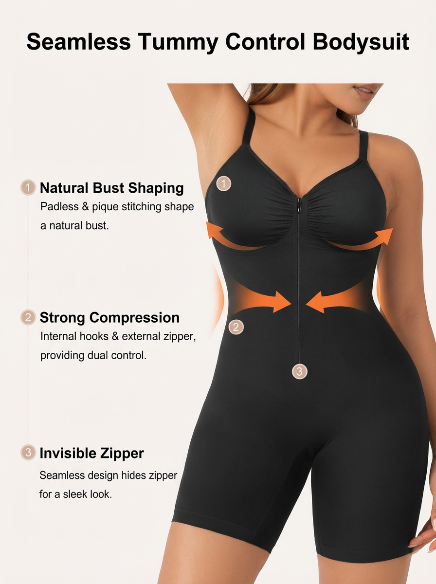 Seamless Zip-up Cami Mid-Thigh Bodysuit