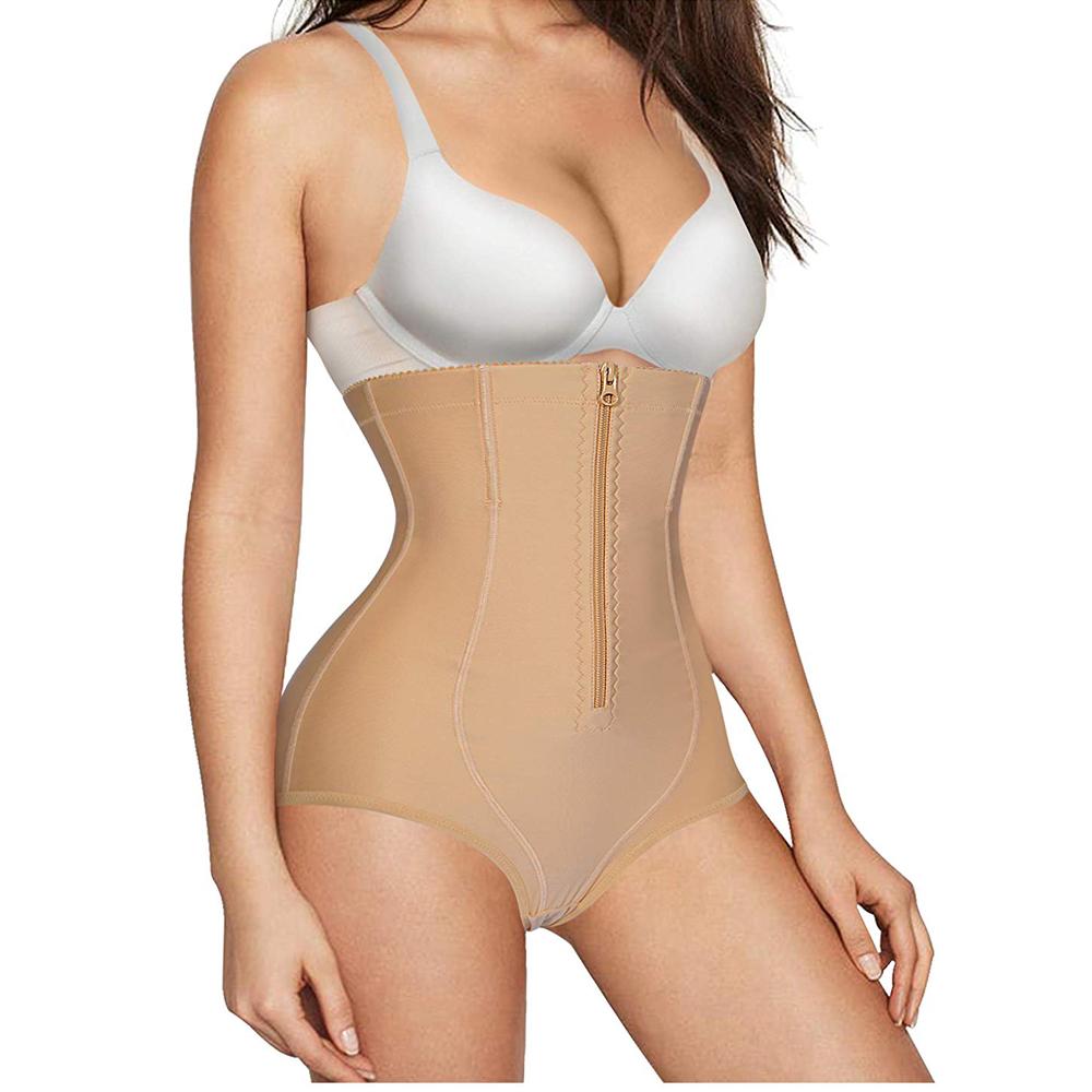 High Waist Front Zipper Body Shaper Panty For Women Beige - Nebility