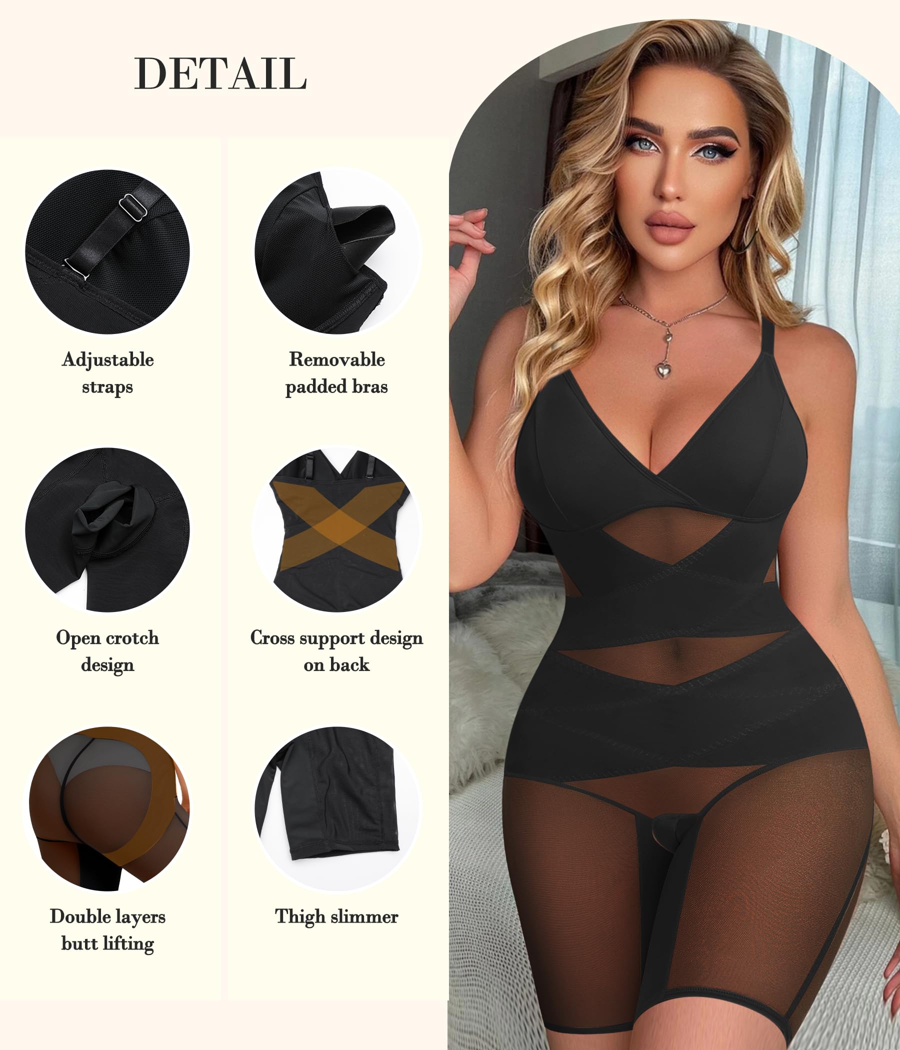 Nebility Air Mesh V-Neck Bodysuit