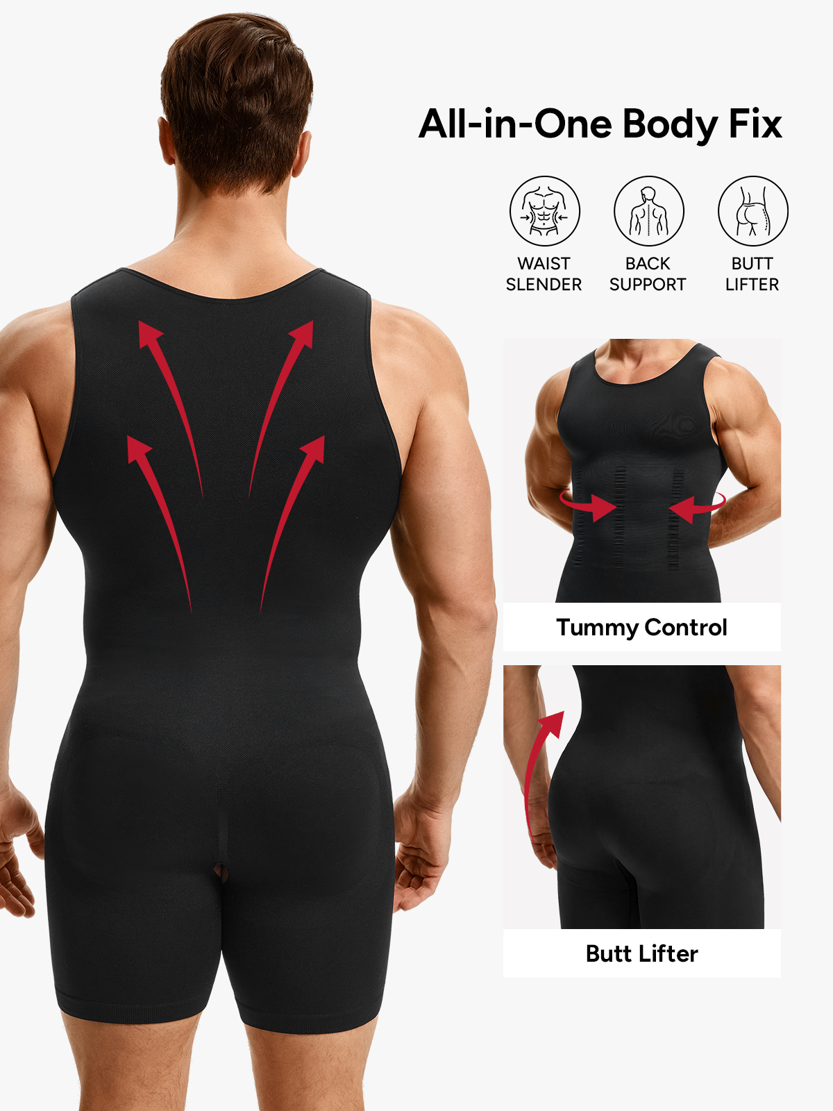 Seamless Full Body Shaper Tummy Control Compression Bodysuit For Men