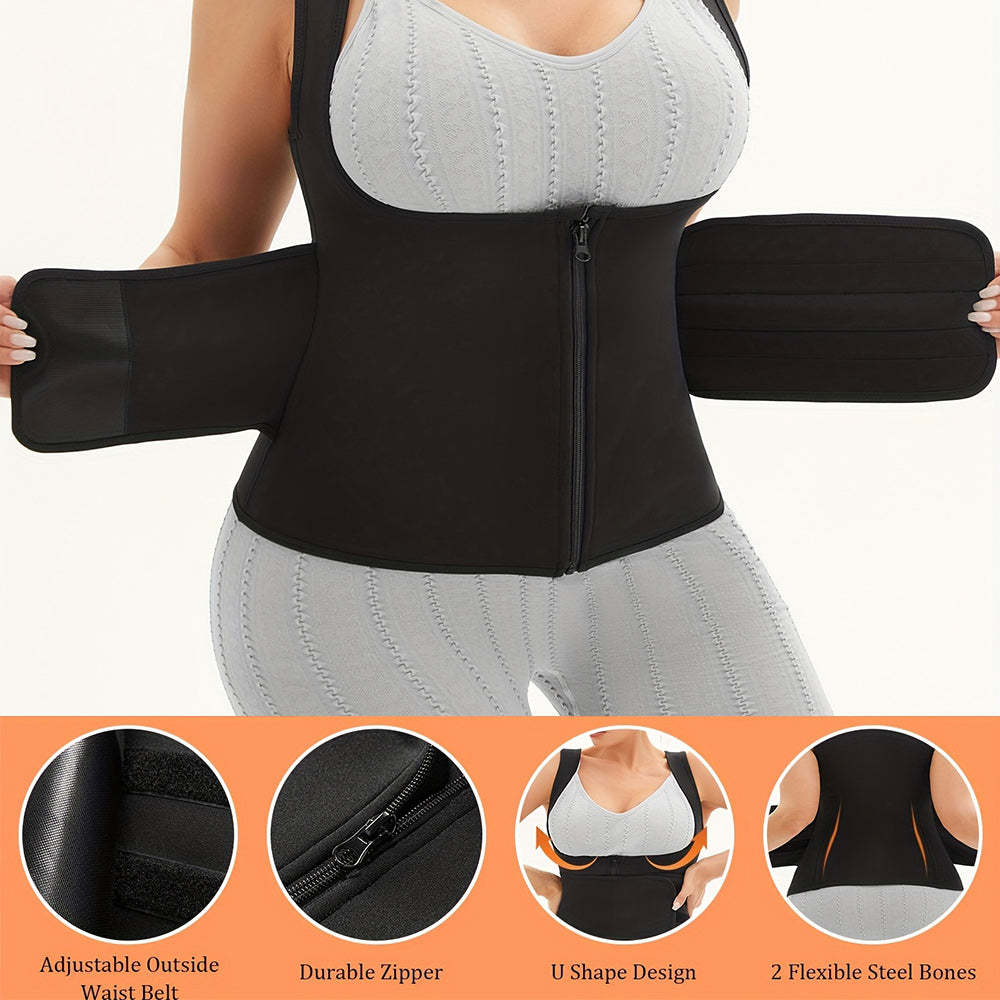 Nebility Plus Size Sauna Sweat Zipper Waist Cincher Vest