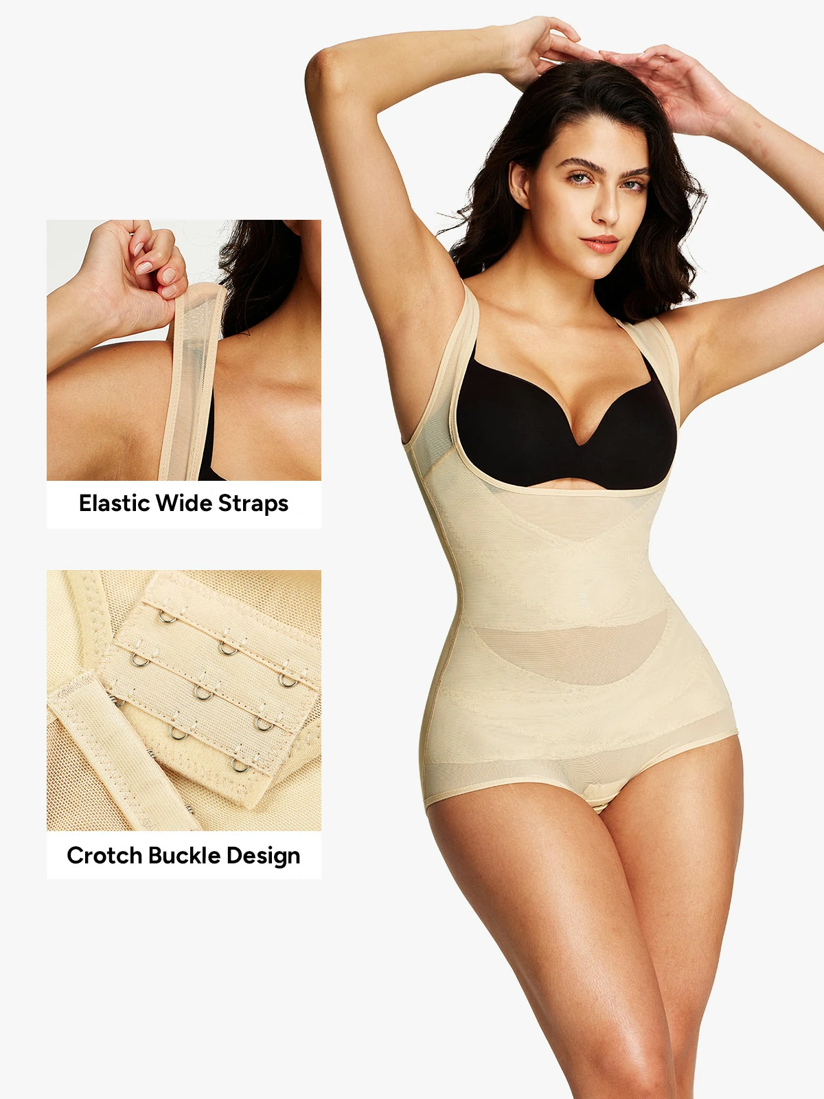 Mesh Open Bust Tummy Control Brief Bodysuit