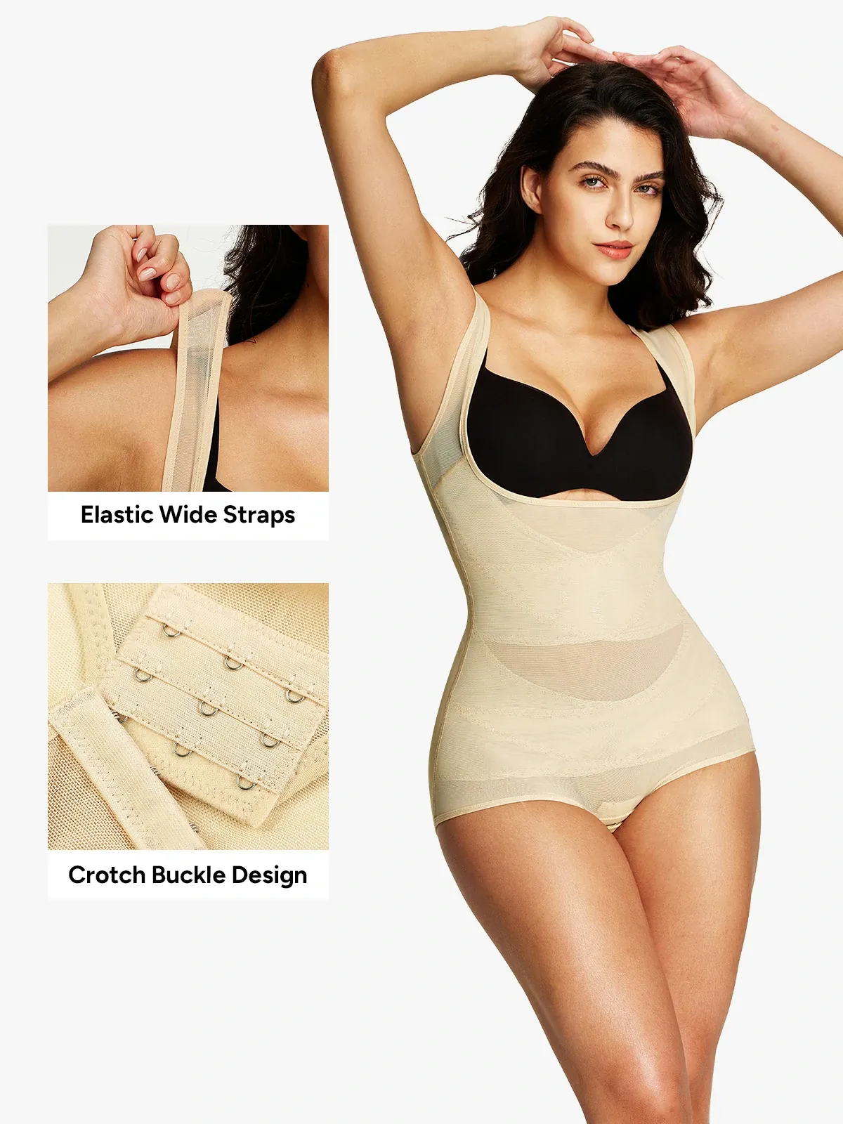 Mesh Open Bust Tummy Control Brief Bodysuit