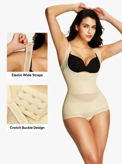 Mesh Open Bust Tummy Control Brief Bodysuit