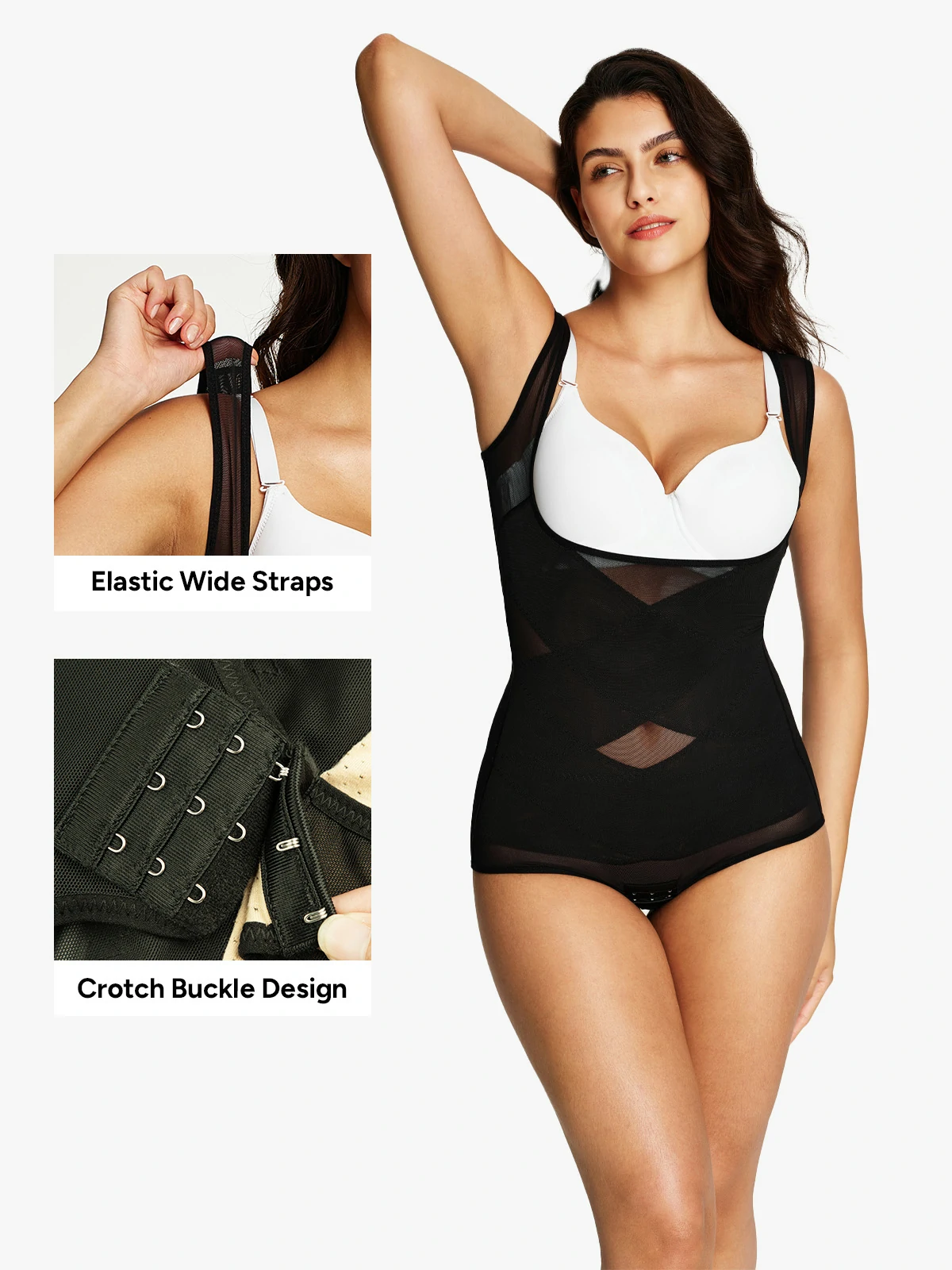 Mesh Open Bust Tummy Control Brief Bodysuit