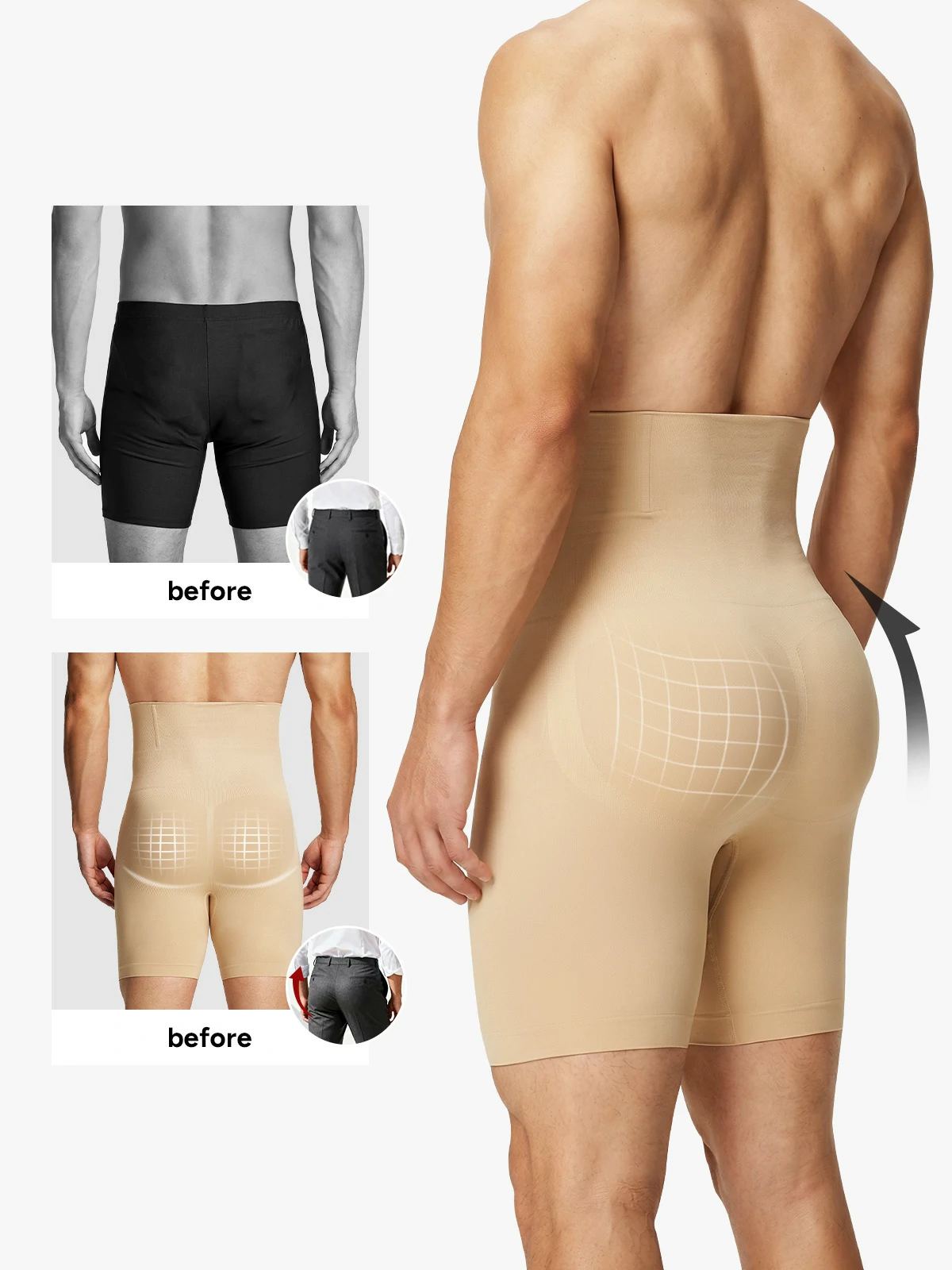 Men's Seamless High-Waist Boning Support Shorts 