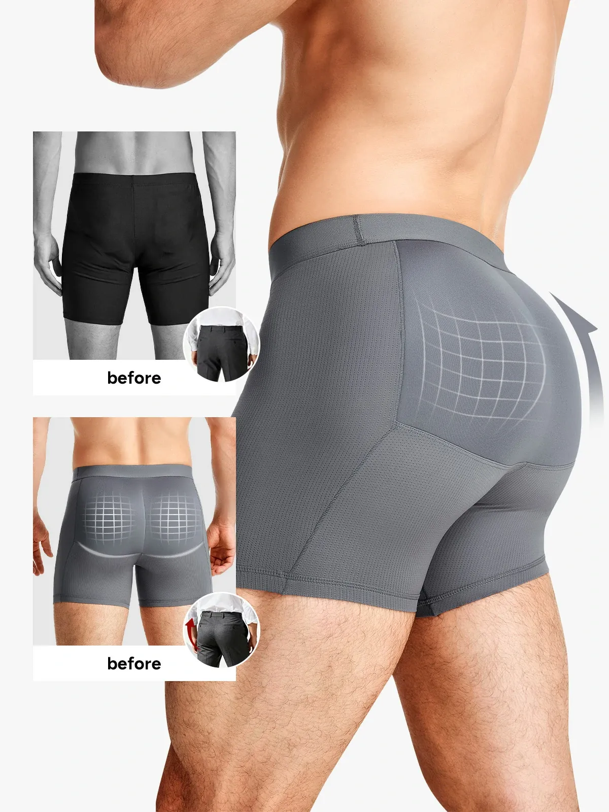 Mid-Waist Padded Butt Lifting Boxer for Men