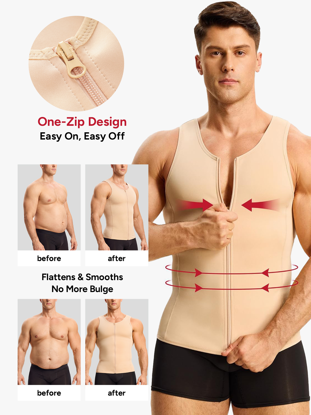 Zipper Belly Compression Workout out Waist Trainer Shapewear Tank Top