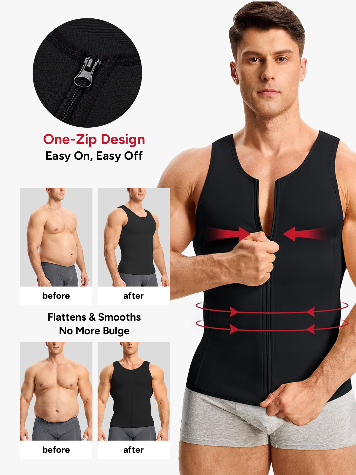 Zipper Belly Compression Workout out Waist Trainer Shapewear Tank Top