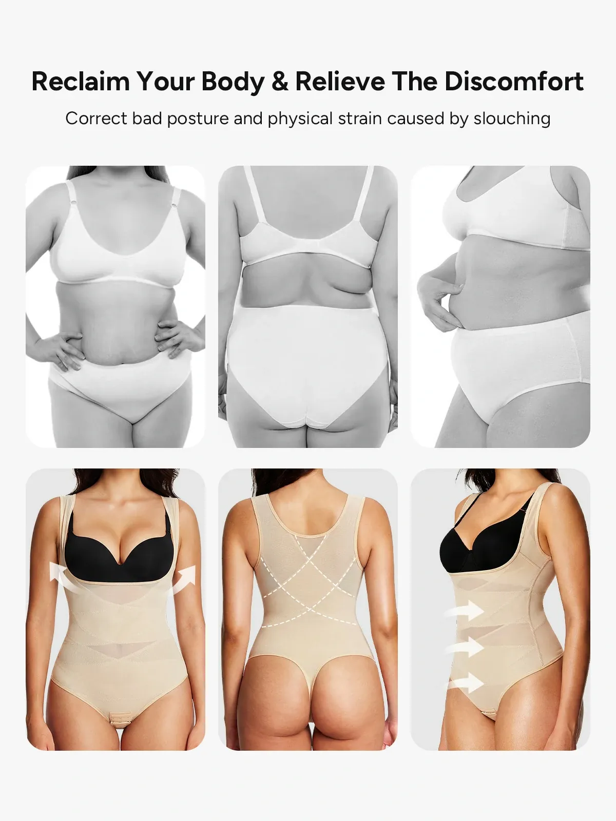 Mesh Open Bust Tummy Control Thong Bodysuit