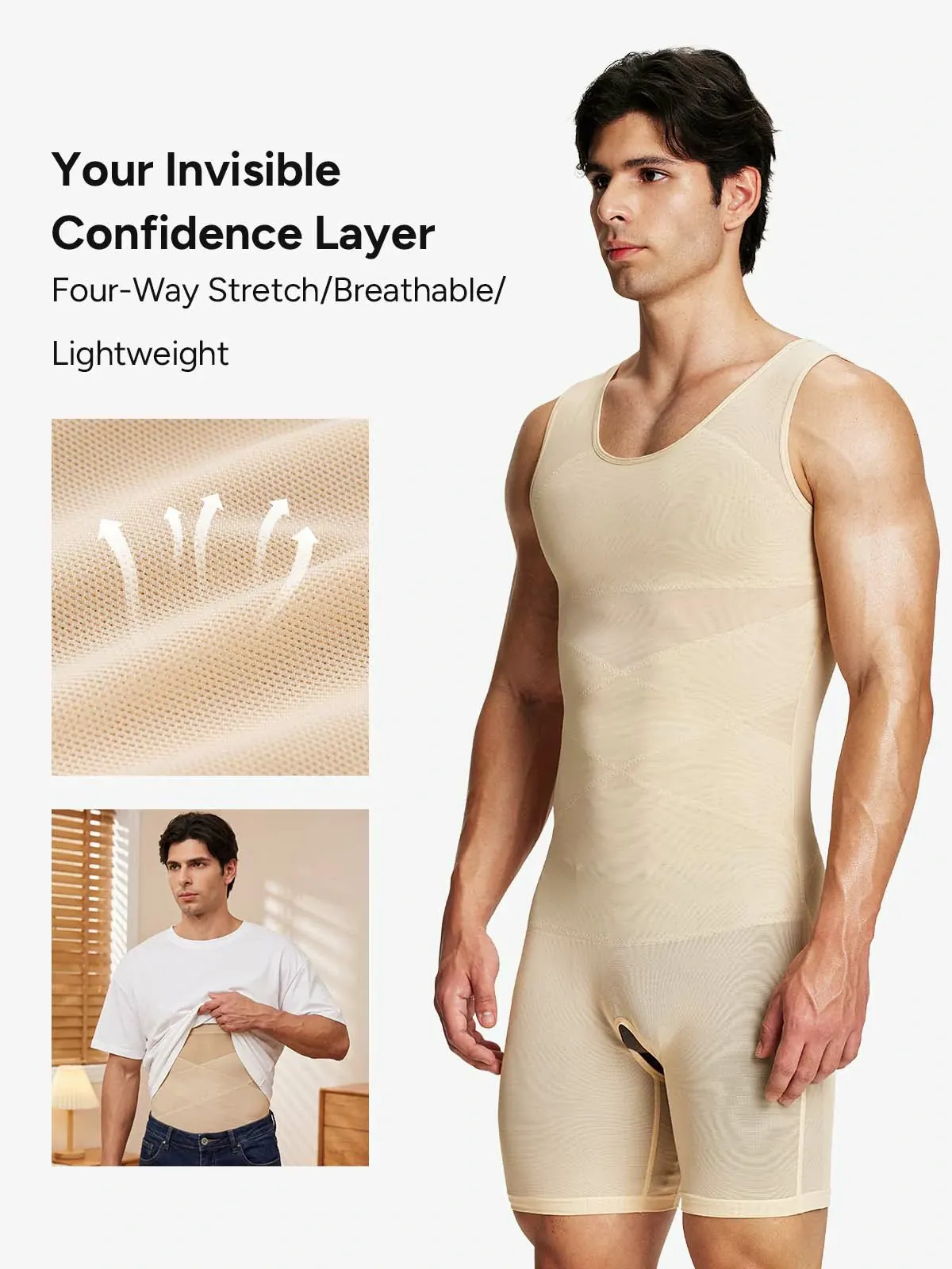 Men's Mesh Tummy Control Bodysuit