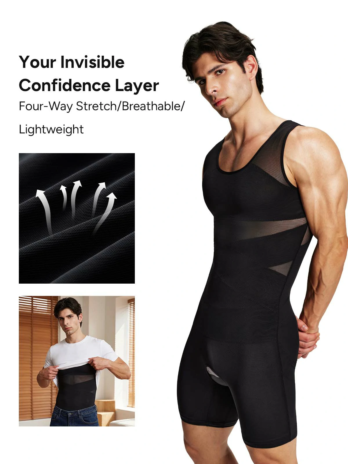 Men's Mesh Tummy Control Bodysuit
