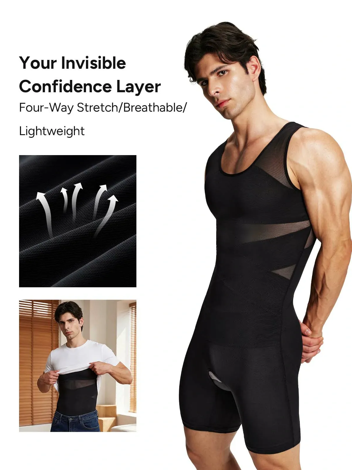 Men's Mesh Tummy Control Bodysuit