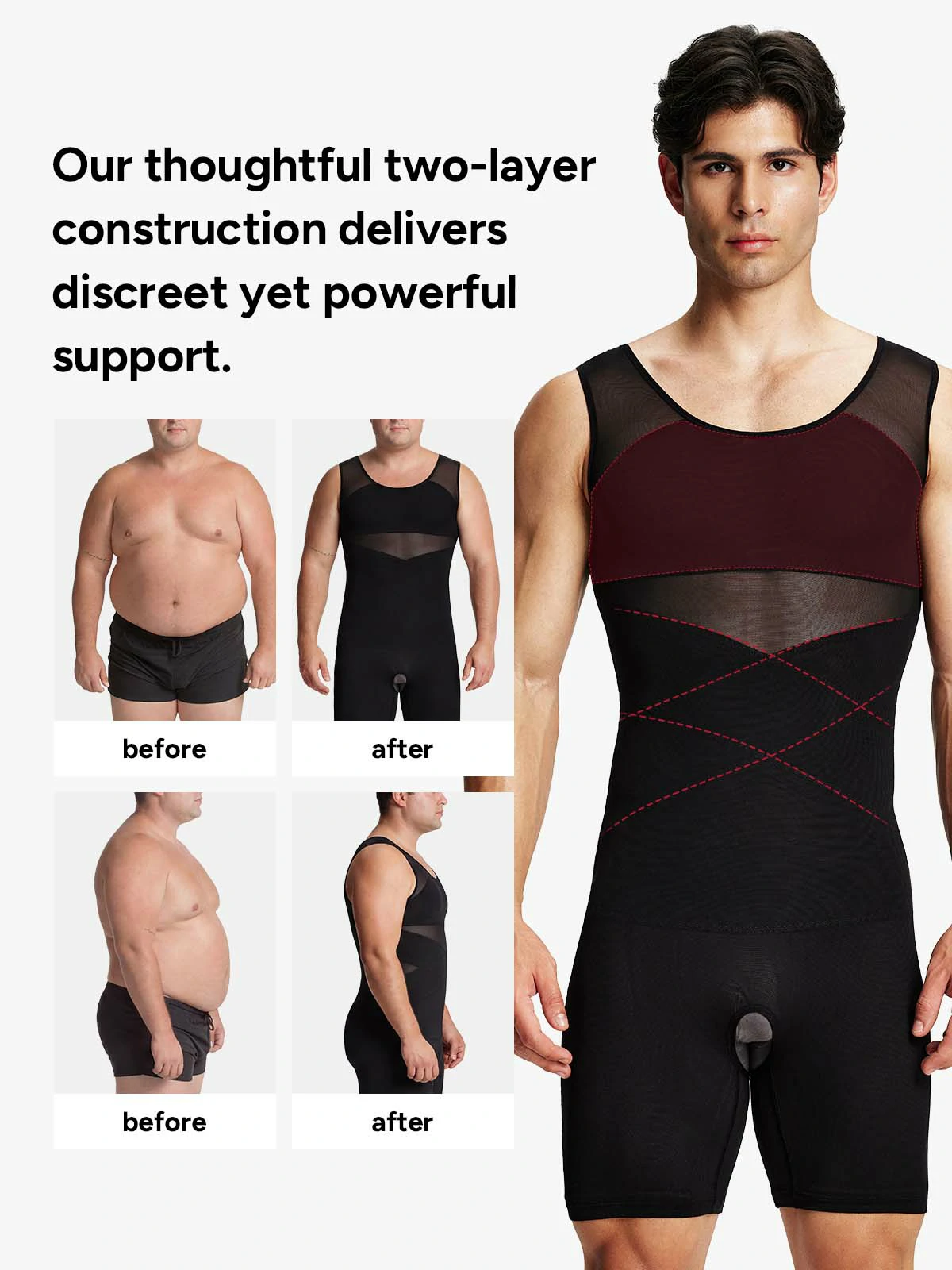 Men's Mesh Tummy Control Bodysuit