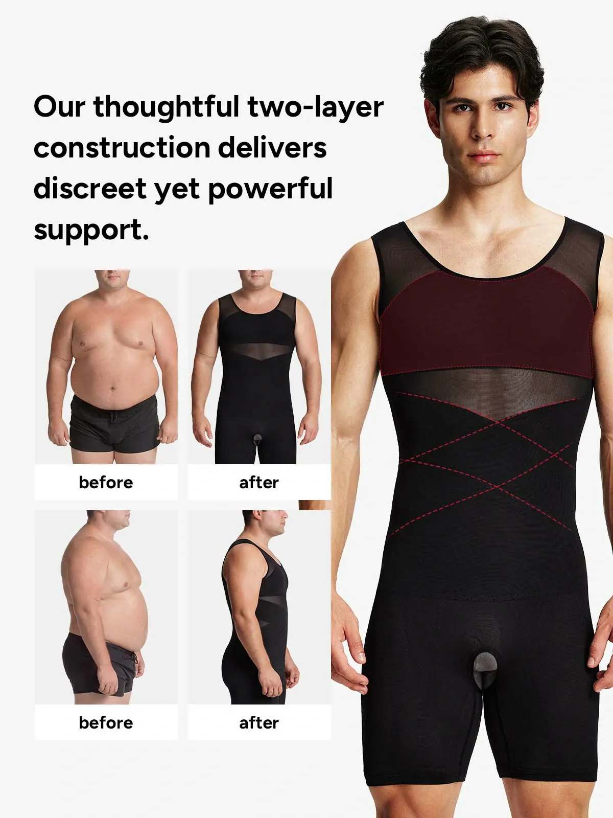 Men's Mesh Tummy Control Bodysuit