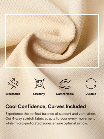 Front Zipper Crotch Opening Mid Thigh Shapewear Bodysuit