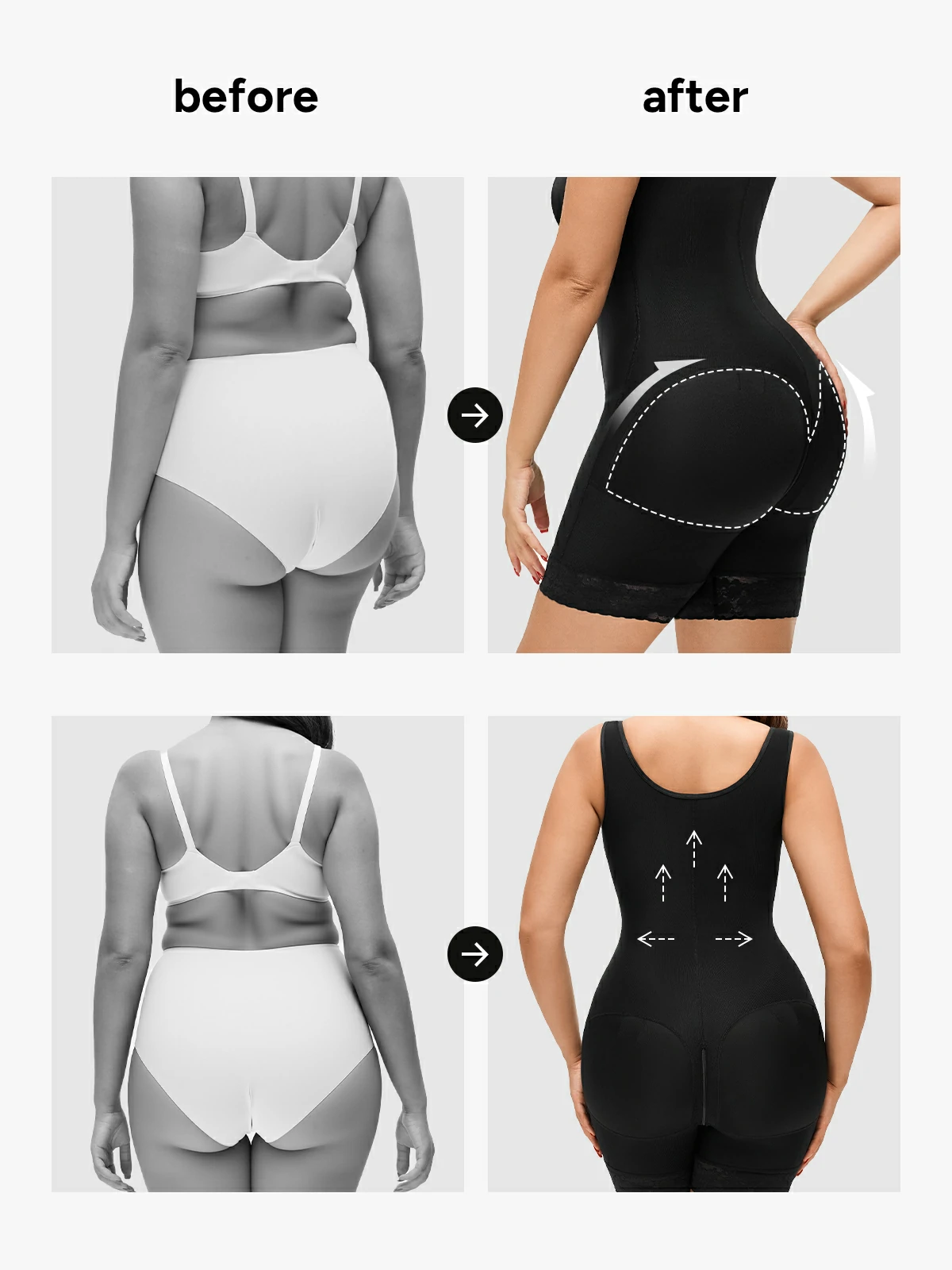 Front Zipper Crotch Opening Mid Thigh Shapewear Bodysuit