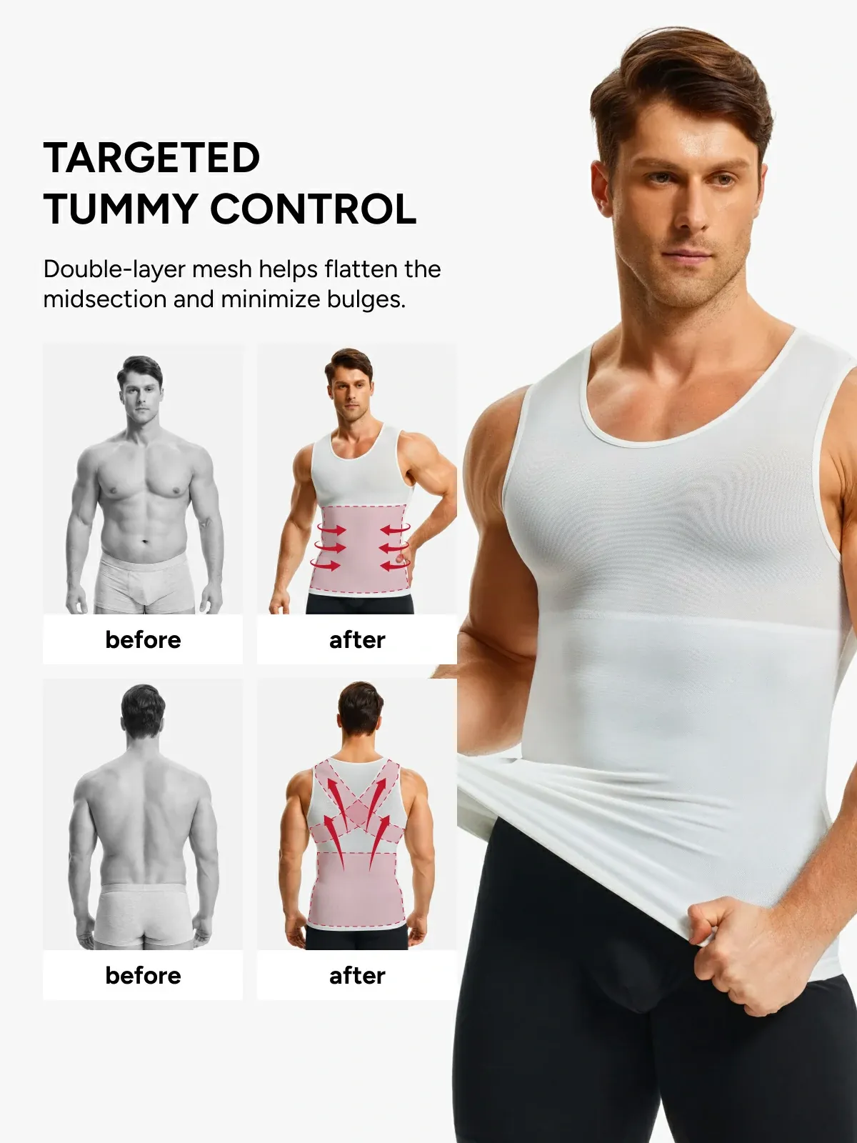 Men's Sleeveless Compression Shirt Tummy Control Mesh Tank Top Body Shaper Vest
