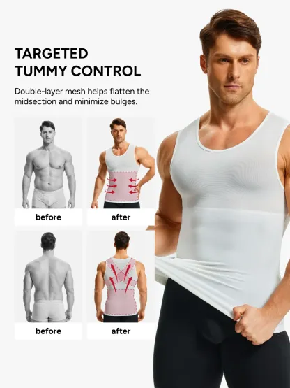 Men's Sleeveless Compression Shirt Tummy Control Mesh Tank Top Body Shaper Vest