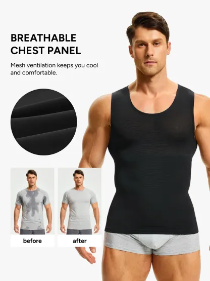 Men's Sleeveless Compression Shirt Tummy Control Mesh Tank Top Body Shaper Vest