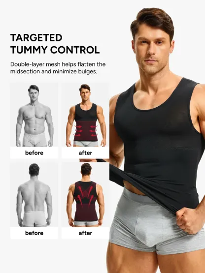 Men's Sleeveless Compression Shirt Tummy Control Mesh Tank Top Body Shaper Vest