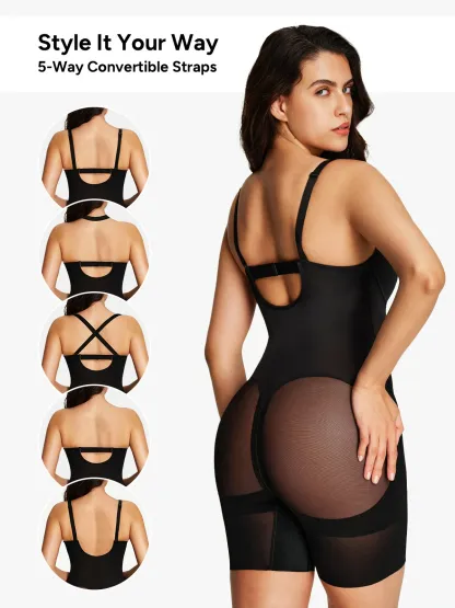 Deep Plunge Tummy Control Mid Thigh Bodysuit