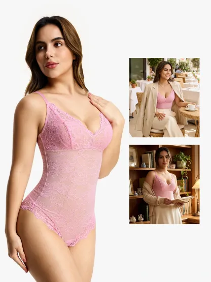 Lace Smoothing Tummy Control Cami Thong Bodysuit