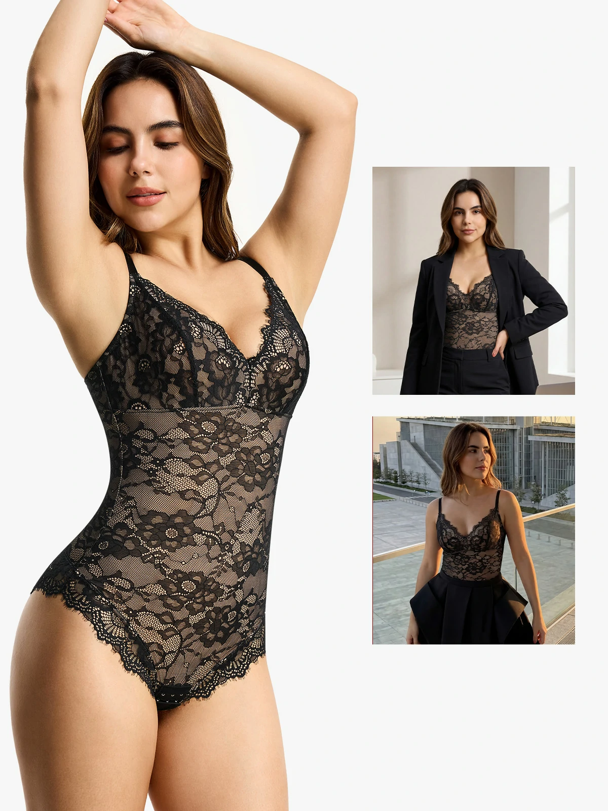 Lace Smoothing Tummy Control Cami Thong Bodysuit