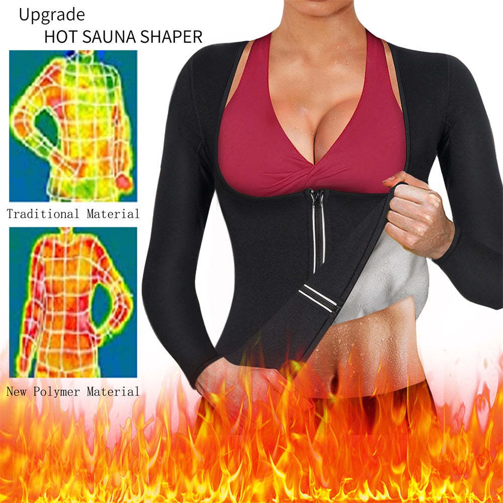 Nebility Women Upgraded Long Sleeve Tight Fit Zipper Sauna Suit