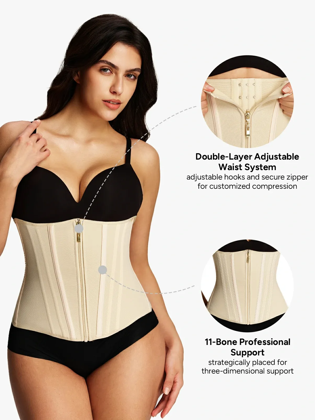 Zipper Steel Bone Support Waist Cincher