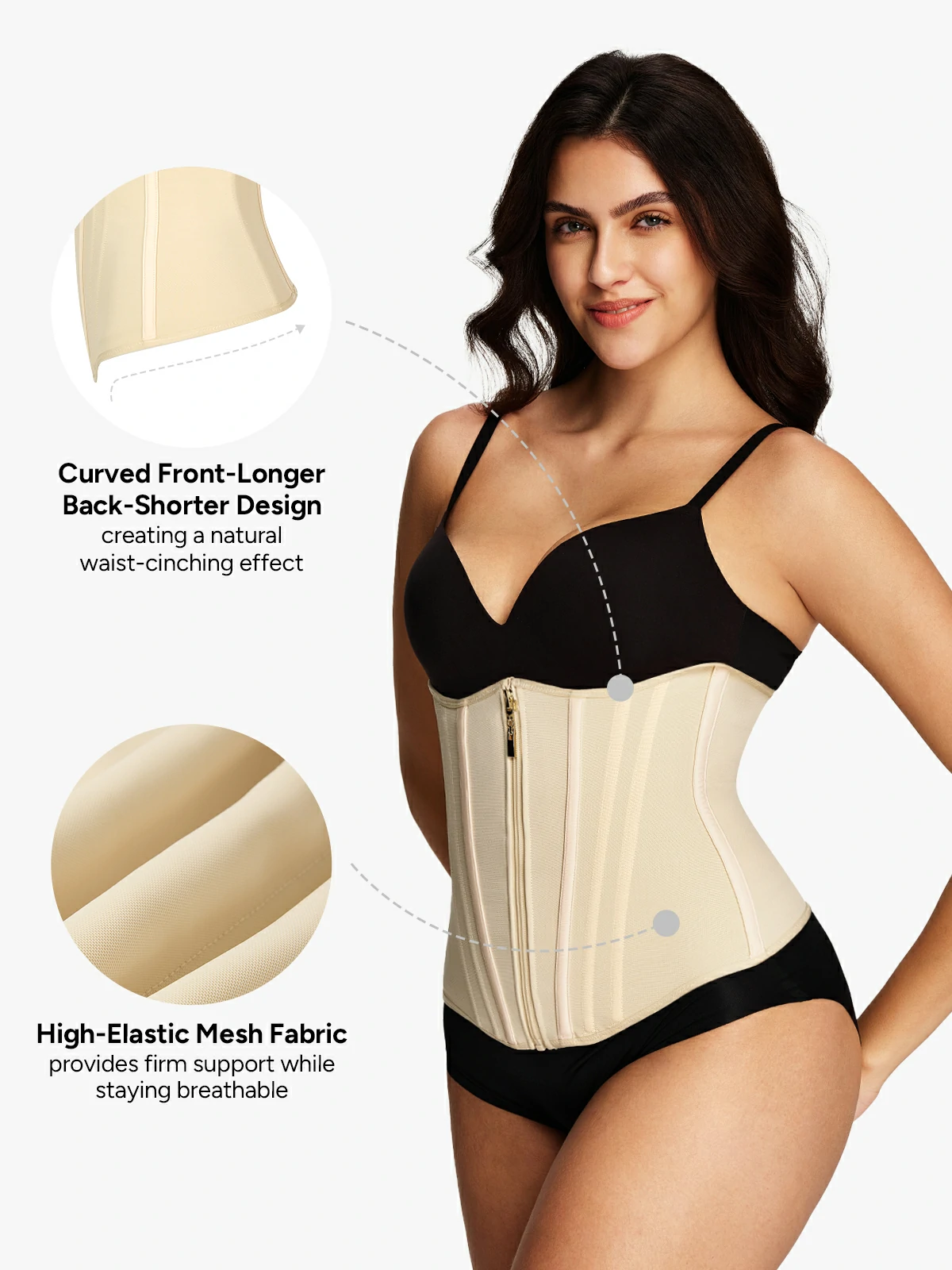 Zipper Steel Bone Support Waist Cincher